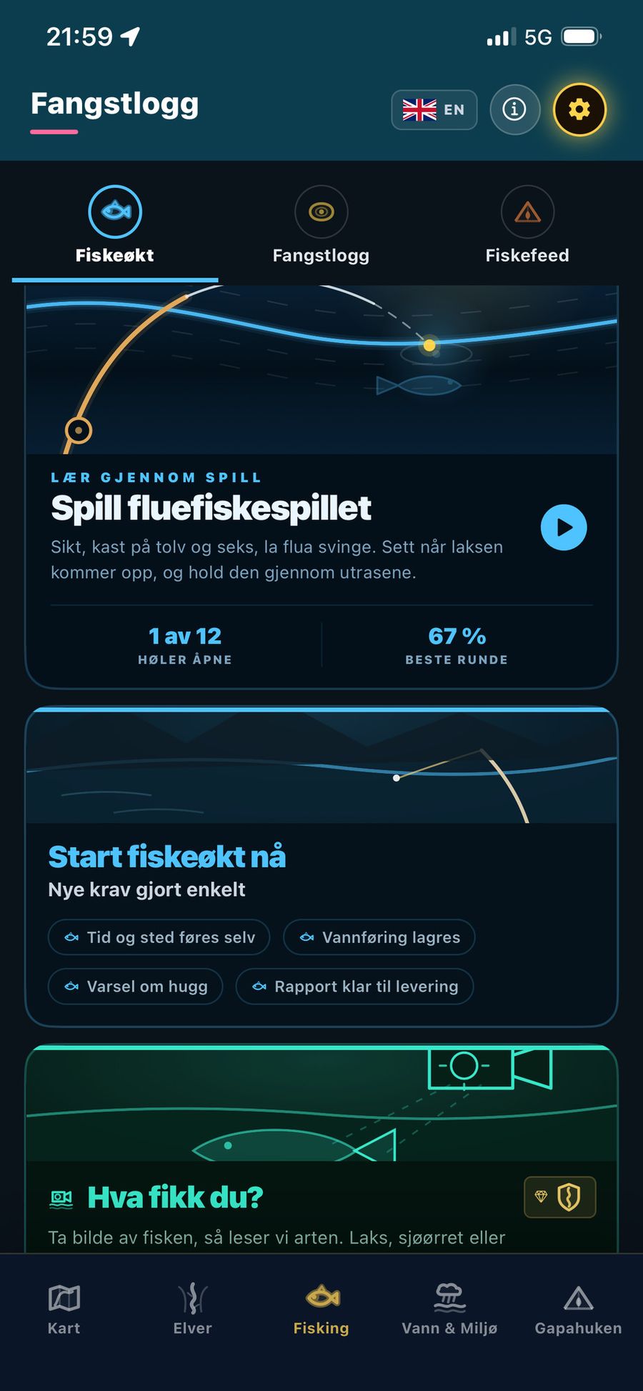 Skjermbilde fra Gapahuken: Fluefiskespillet